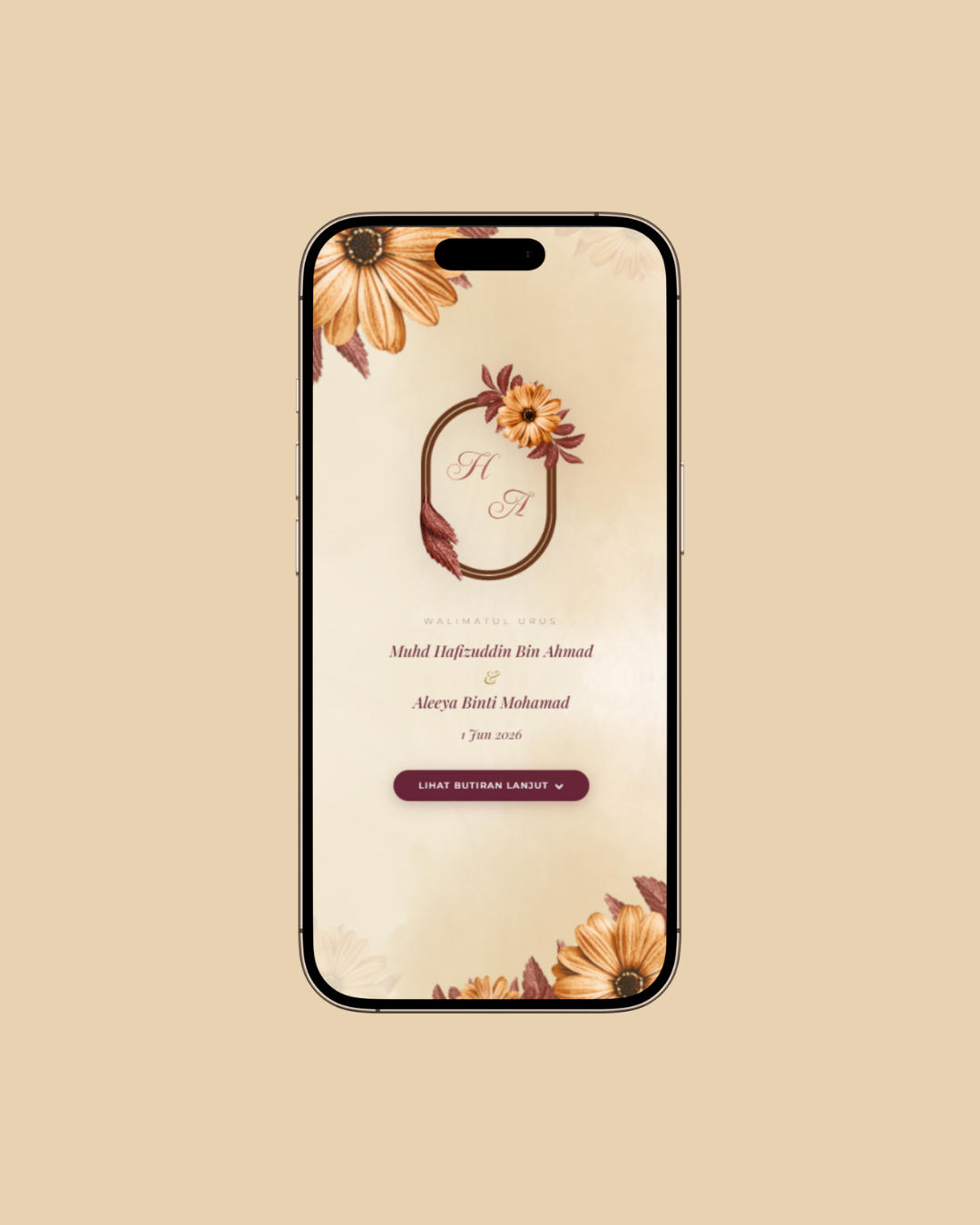 Terracotta Bloom — design kad kahwin digital beige floral earthy